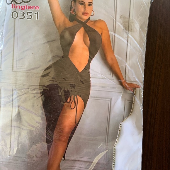 Brown velvet lingerie split dress 💕💕 Shiny Split Party Dress - Picture 5 of 6